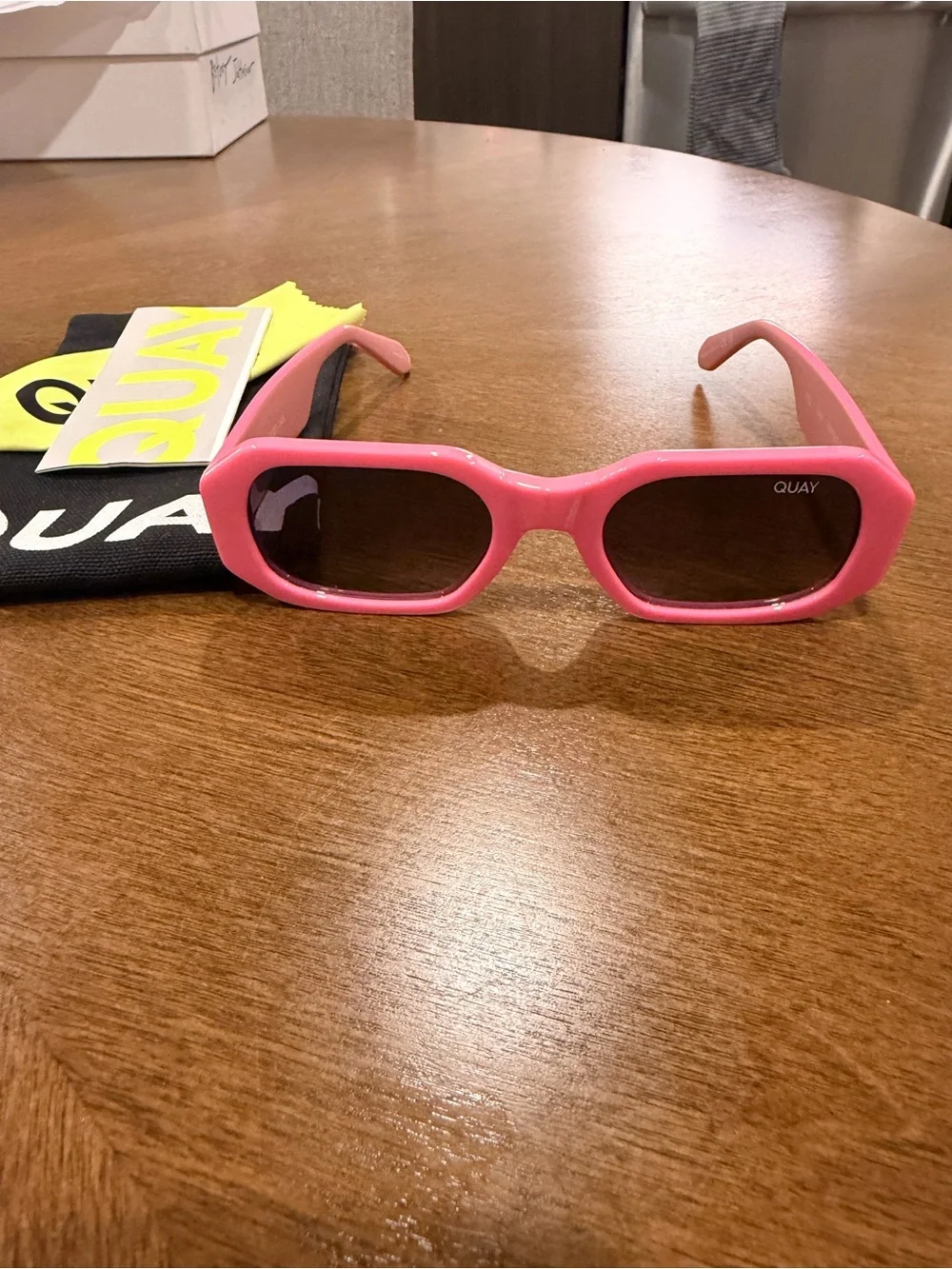 Quay Pink Rectangle Sunglasses